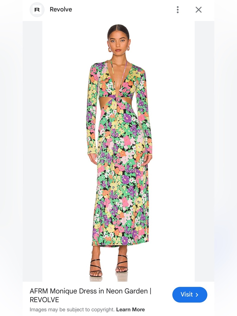 AFRM floral long sleeve cutout maxi dress XS
